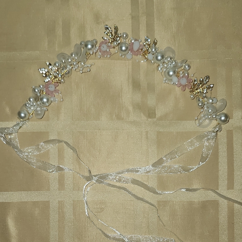 Elegant Gold and Pink Floral Headband